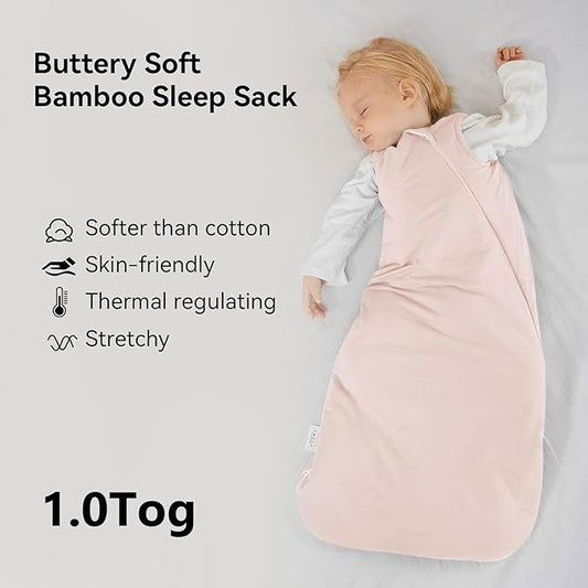 BubblePanda Rayon Made from Bamboo Sleep Sack 0-6 Months 1.0 Tog Soft Toddler Sleeping Sack 3-6 Months for Infant Newborn Babies 2-Way Zipper Baby Wearable Blanket 0-3 Months