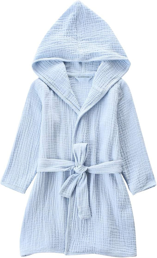 Organic Cotton Toddler Bathrobe, Soft and Breathable Baby Robe for Kid, Boy& Girl Hooded Robe Muslin