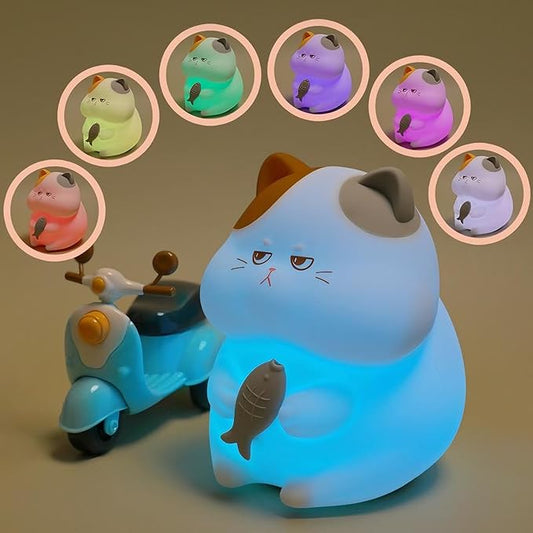 FAMIDUO Greedy Cat Night Light for Kids,3 LevelsDimmable Cute Kitty Nursery Nightlight with Touch ColorChange, Squishy Silicone Rechargeable Bedside Lampfor BabyPregnant Mom/Elderly/Adults