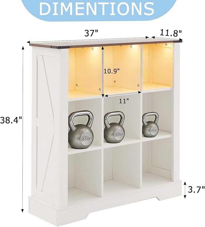 Puntogen 9 Cube Storage Organizer, Wood Cube Bookshelf with LED Lights, Horizontal Storage Cubes, Kids Bookshelf, Display Cabinet Cubby Shelf for Living Room Home Office Bedroom，White