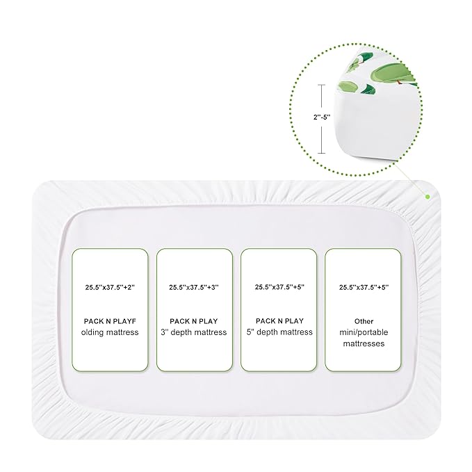 TILLYOU Pack and Play Sheet - Soft Quilted Crib Cover Pad, Toddlers Mattress Protector with 1''-3'' Deep Pocket, Thick Play Yard Playpen Sheets, Crib Mattress Pad, 39"x27", Green Apple