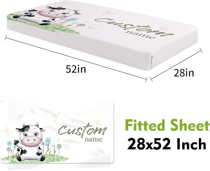 Personalized Crib Bedding Set for Boys Girls, Custom Baby Crib Sets with Name, Cows Theme Nursery Bedding, 2 Piece Baby Crib Sets - Soft Blanket with Double Layer Dotted Backing, Crib Fitted Sheet