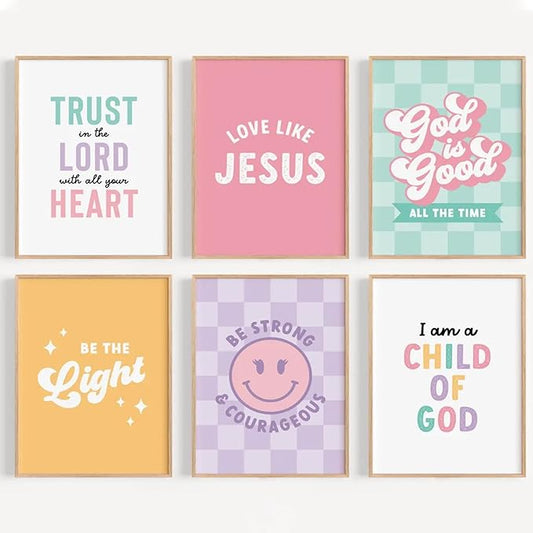 Christian Nursery Wall Art Decor Bible Verses Posters Girl Nursery Canvas Wall Decor kids room Prints Religious Scripture Pictures Modern Christian Artwork for Girls Bedroom 12x16x6 Inch Unframed