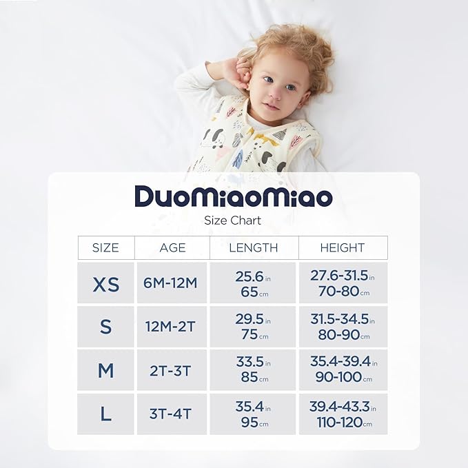 Duomiaomiao 1.5 TOG Toddler Sleep Sack 36-48 Months 100% Cotton Four Season Side Open Zipper Baby Sleep Sack with Feet, Breathable Toddler Wearable Blanket