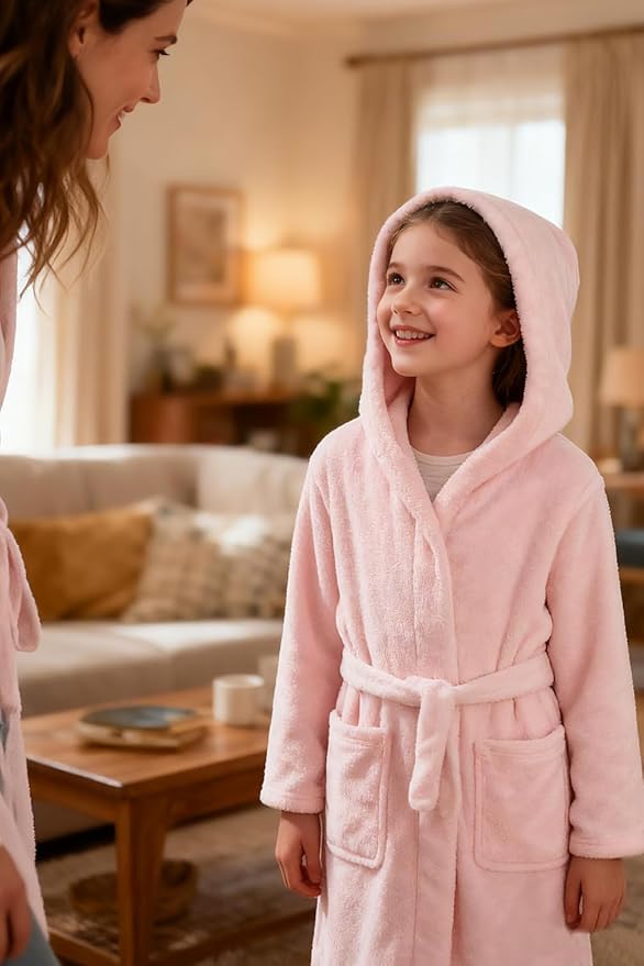 Boys Girls Robe Kids Flannel Hooded Bathrobe Sleepwear Pajamas Toddler Soft Plush Robes for Girls 2-16 Years