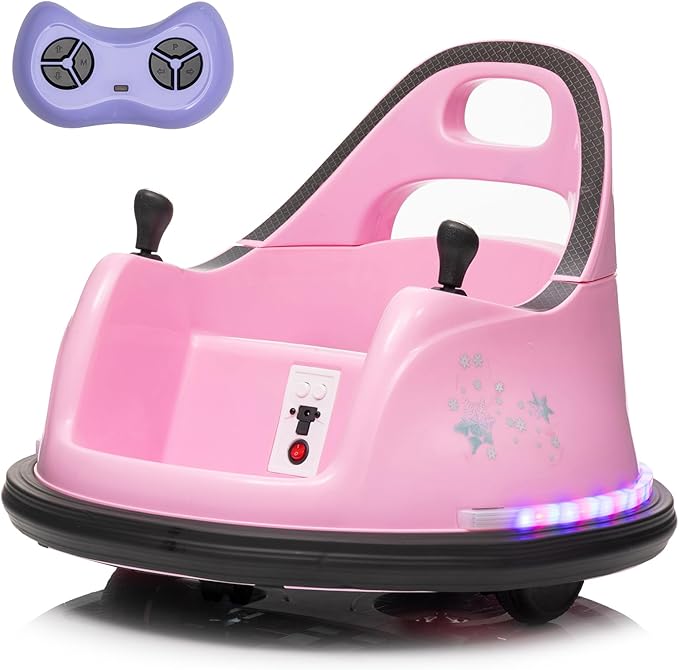 12V Kids Ride on Bumper Car Kids Ride On Electric Bumper Car for Toddlers with Remote Control, 360 Degree Spin for Baby Boy and Girls Riding Bumping Toy Gifts Cars for Toddler, Pink