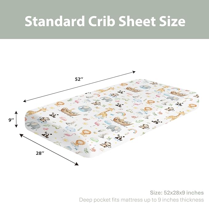 Cute Animals Ship Baby Crib Sheets for Boy Girl 28"x52" Lion Panda Giraffe Flamingo Rainbow Sun Leaves Soft Snug Fitted Crib Mattress Cover Wildlife Baby Sheet for Standard Crib & Toddler Bed Mattress