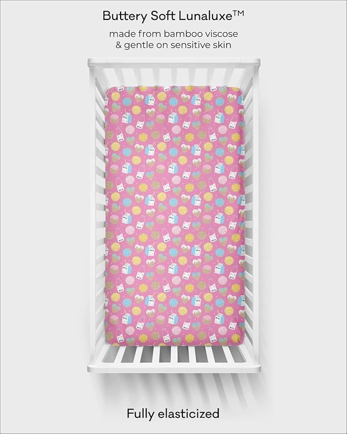 Little Sleepies Baby Crib Sheets, Buttery Soft Viscose from Bamboo Crib Sheets for Boys & Girls, Toddler Bed Sheet, Standard Crib Mattress Sheet, Super Stretchy & Elasticized (Pink Cookies & Milk)