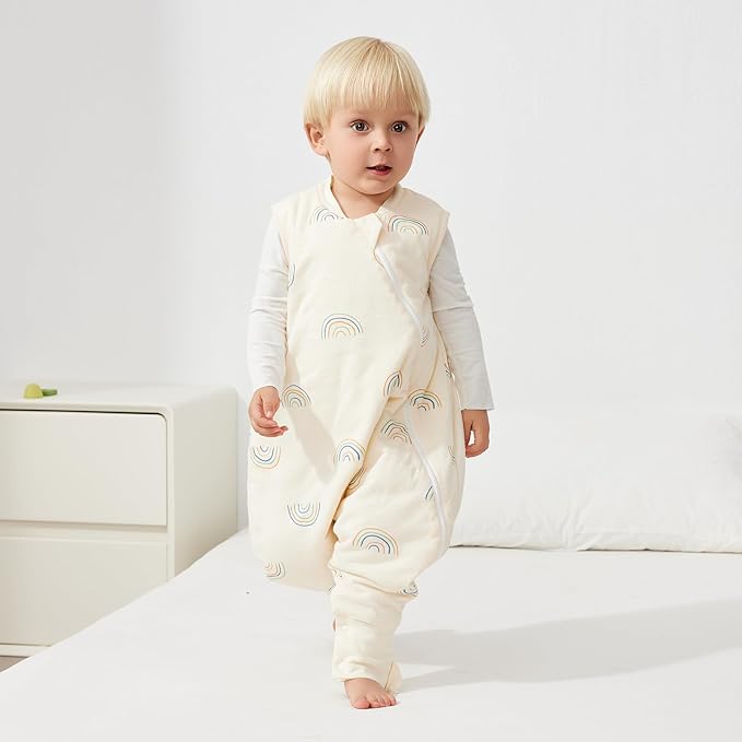Duomiaomiao 1.5 TOG Toddler Sleep Sack 6-12 Months 100% Cotton Four Season Side Open Zipper Baby Sleep Sack with Feet, Breathable Toddler Wearable Blanket