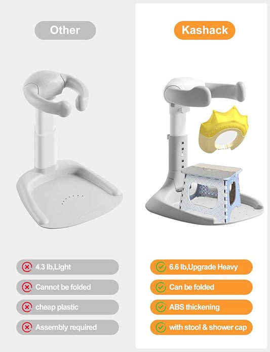 (3 in 1) Baby Shower Stand, Adjustable Baby Bath Stand with Safety Handle,Shower Head Holder for Babies 6-36 Months Baby & Toddlers,Bath Essentials for Infants（Gray White）