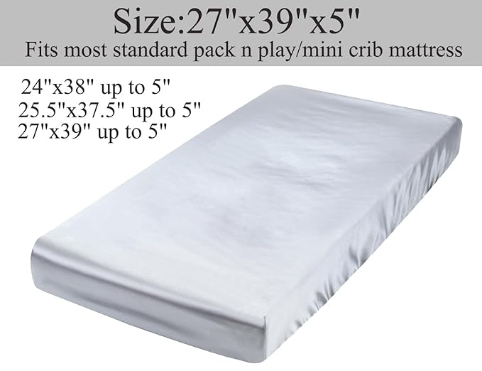 Satin Pack n Play Sheet Set 2 Pack Ultra Soft Silk Fitted Mini Crib Sheets Playard Sheet Protect for Baby Hair and Skin, Grey & Navy