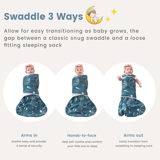 ZIGJOY Sleep Sack Swaddle 1.0 TOG Baby Wearable Blanket 100% Cotton Baby Swaddle Blanket for Newborns 0-6 Months for Boy Girl, Space