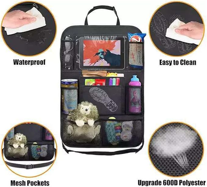 Kardne 2 Pack Backseat Car Organizer & Kick Mat, Waterproof Seat Back Protector with Clear Pad/Tablet Holder, Universal Fit Car Organizer for Kids Travel Essentials & Storage for SUV/Truck/Sedan
