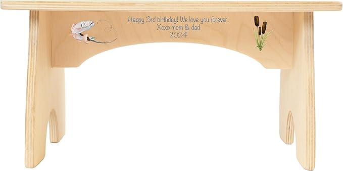 Fishing Step Stool for Toddlers- Personalized Wood Kids Step Stool with Name for Kitchen Sink, Bathroom, Potty Training, Toilet, Kitchen Sink- Sturdy and Safe- Made in USA by BloomOwl (Gone Fishing)