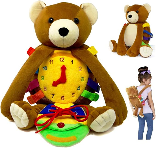 Buckle Toys Bear Backpack - Toddler Backpack & Stuffed Animal Learning Activity – Develops Fine Motor & Basic Life Skills – Soft Plush Kids Travel Toy - Billy Bear