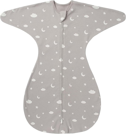 ZIGJOY Baby Transitional Swaddles for Newborns: 0.5 Tog Arms Up Sleep Sack 3-6-12 Months Soft Cotton Shark Fin 2 Way Zipper