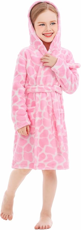 Toddler Robes Cute Pattern Bathrobe Unisex Kids Robe Baby Flannel Hoodie Pajamas Sleepwear