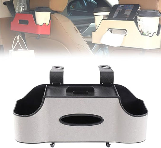 3-in-1 Car Backseat Organizer, Multifunctional Car Back Seat Storage, Car Backseat Storage Box with Drink Cup Holder Tissue Box, for Hold Phone,Snacks, Drinks, Handbag (WHITE)