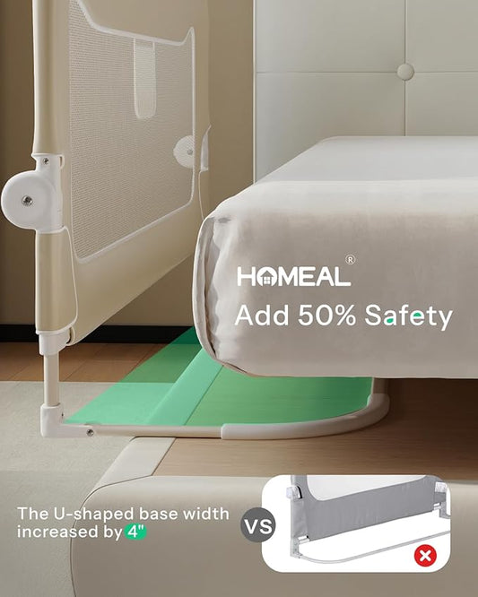 HOMEAL 59in Foldable Toddler Bed Rails, Bed Rail for Toddlers, Baby Bed Rail Guard for King Size,Twin Size, Full Size, Queen Size Beds, Bed Guard Rail, Beige