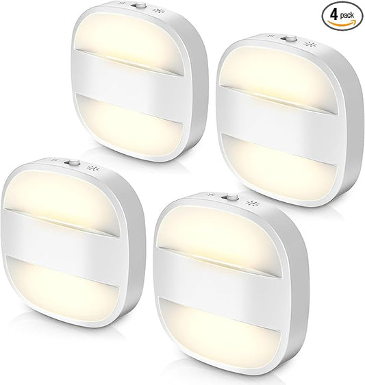 DORESshop Led Night Lights Plug Into Wall, 4 Packs Foldable Plug in Night Light Portable Dimmable Mini with Dusk to Dawn Sensor, 3000K Ideal Travel Night Light for Bedroom, Stairs, Hallway