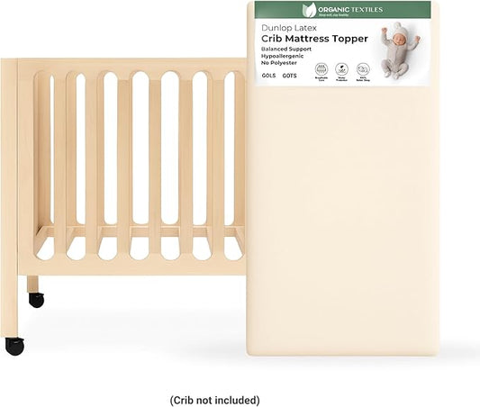 ORGANIC TEXTILES Organic Baby Mattress Topper with Water Resistant Removable Cotton Cover - GOLS/GOTS Certified - Breathable - 2" Portable (36"x26")