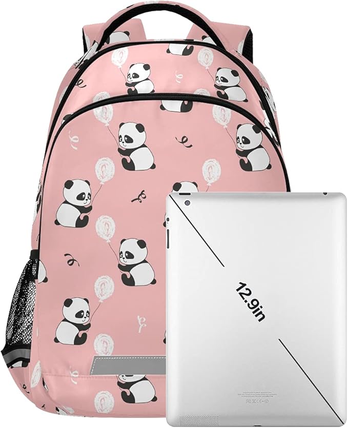 MNSRUU School Backpack with Chest Strap, Cute Panda Bears Balloons Laptop Backpack, Travel Hiking Backpack for Boys Girls, Rucksack, Knapsack One Size