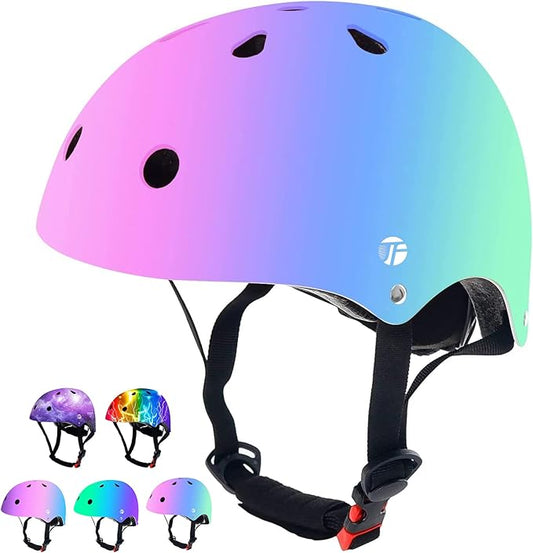 Adjustable Color Gradient Toddler Kids Bike Helmet for 3-5-8-14+Ages Girls Boys.Skateboard Bicycle Toddler Helmet 2-4 Years for Multi-Sports Cycling Scooter Inline Roller Skates Rollerblading