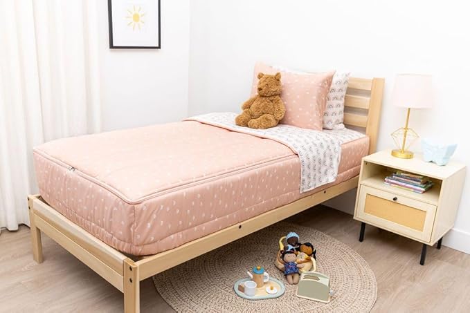 Beddy's Rainbow Theme Durable Zipper Bedding for Kids, Bed in a Bag, Peach Sheets & Comforter, Includes Pillowcase & Pillow Sham Easy to Make & Wash