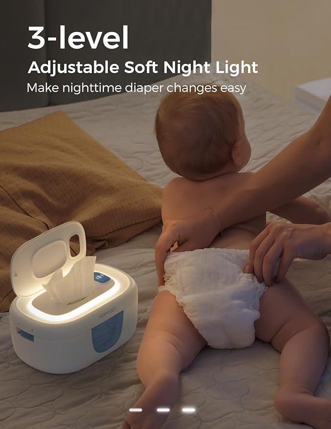 Momcozy Baby Wipe Warmer, Innovative Spring Design, Large Capacity Wipes Dispenser for 60-80pcs, Fast & Even Heating, 4 Modes of Temperature Heating Control, Diaper Wipe Warmer with Night Light, Blue