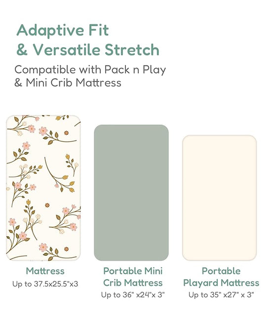 Pack and Play Sheets Fitted, Mini Crib Sheets 2-Pack for Pack N Play Mattress, Stretchy Playard Sheet, Soft and Breathable