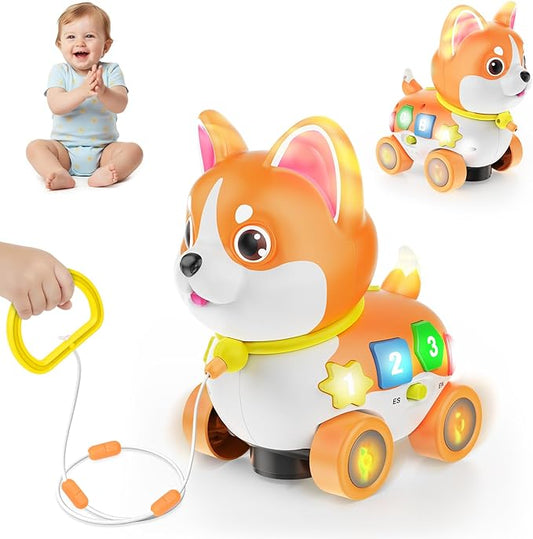 Musical Baby Toys 6-12 Month, Crawling Puppy for 1 Year Old Boy Girl Gift, Infant Educational Learning Toys for Toddlers 1-3, 1st Birthday (Orange)