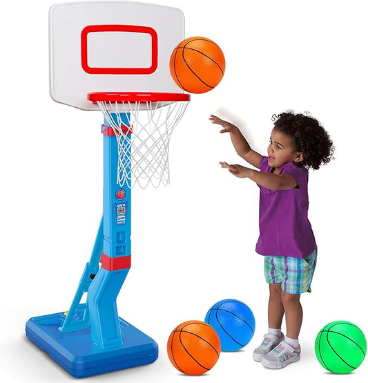 Toddler Basketball Hoop Indoor Mini Adjustable Basketball Goal with Ball Pump Outdoor Toys Backyard Game Outside Pool Basketball Toys for 3 4 Year Old Boy Girl Kid Toy Age 4-8 Birthday Gift