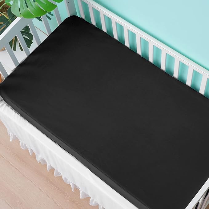 david's kids Waterproof Crib Sheets Fitted 2 Pack, Ultra Soft Breathable Crib Mattress Protector for Boys Girls Neutral, Fit Standard Crib Mattress and Toddler Mattresses, Black