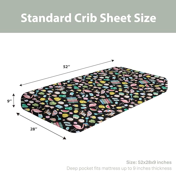 Surf Beach Summer Baby Crib Sheets for Boy Girl 28"x52" Flamingo Tropical Leaves Floral Fruits Soft Stretchy Fitted Crib Mattress Cover Beach Party Vacation Baby Sheet for Crib & Toddler Bed Mattress