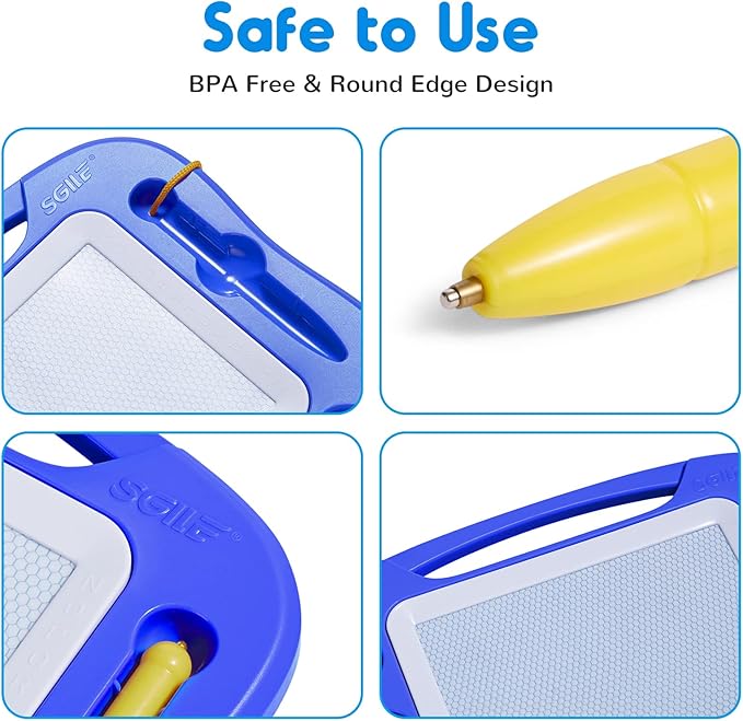 SGILE Magnetic Drawing Board for Kids, Toddlers Toys for 1 2 3 4 Year Old, Etch & Sketch Pad with 4 Stamps, Learning and Educational Toys for Boys Girls Gift, 25 x 18 CM (10 × 7 in), Blue