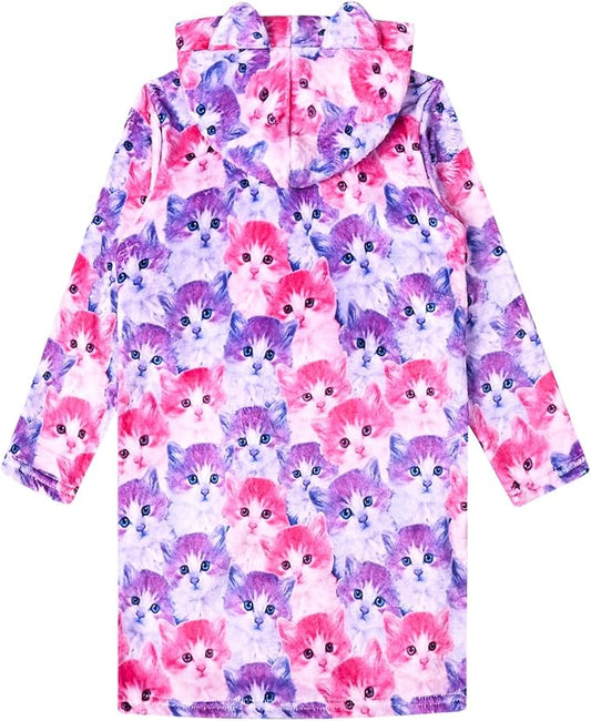 CHILDRENSTAR Girls Robe Kids Cat Bathrobes Plush Soft Fleece Pajamas Sleepwear