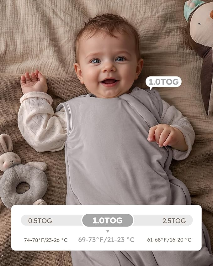 Yoofoss Rayon Made from Bamboo Baby Sleep Sack 6-12 Months 1.0 Tog Baby Wearable Blanket, Super Soft Infant Toddler Sleeping Sack 2-Way Zipper