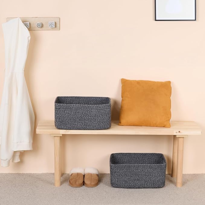 MiniArk Large Storage Baskets for Organizing, Closet Shelf Baskets for Clothes Blanket Towels, Baby Nursery, Toy Bins Box, Woven Rope Baskets, 17 x 13 x 7.5”, 4 Packs Dark Gray