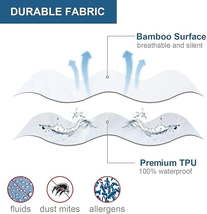 DreamField Linen California King Mattress Cover, Waterproof and Noiseless, Ultra Soft Breathable Bamboo Fabric, Easy Care Instructions