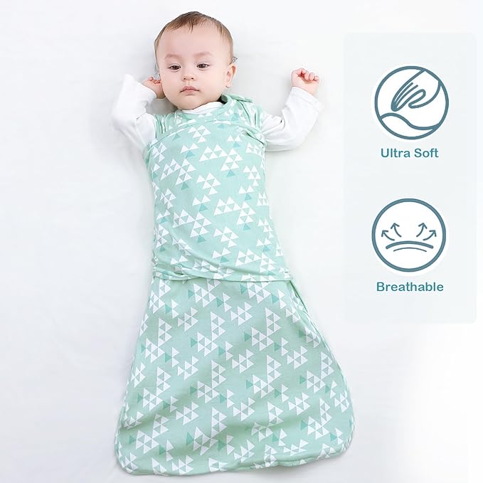 Sleepsack Swaddle,Sleep Sack 6-12 Months,Adjustable Wearable Transition Blanket,Miracle Swaddles for Babies Large,100% Cotton(Green)