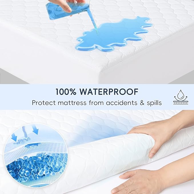 david's kids 2 Pack 52''x28'' Waterproof Crib Mattress Protector Pad Cover Stretch up to 8", Fitted Standard Crib and Toddler Mattresses, Ultra Soft and Breathable for Boys Girls Neutral, White