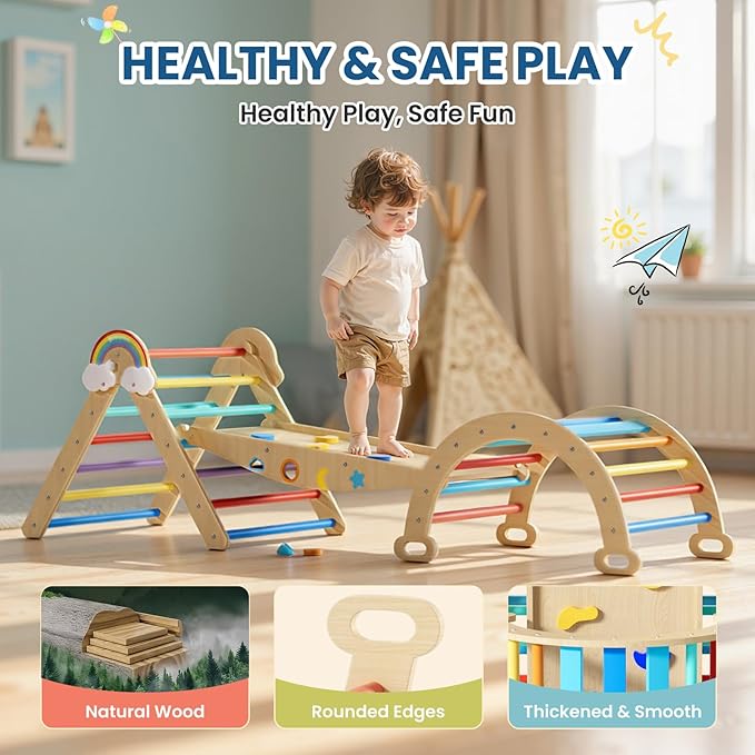 Pikler Triangle Set, 10in1 Toddler Climbing Toys Indoor, Montessori Kids' Indoor Climbers & Play Structures with Arch&Ramp&Ladder, Indoor Baby Climber for Montessori Toys