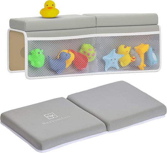 Bath Kneeler and Elbow Rest Pad Set – 1.5” Extra Thick Cushioned Kneeling Pad, Durable, Non-Slip Elbow Rest with Storage Pockets & 5 Bath Toys, Baby Bath Accessories Organizer