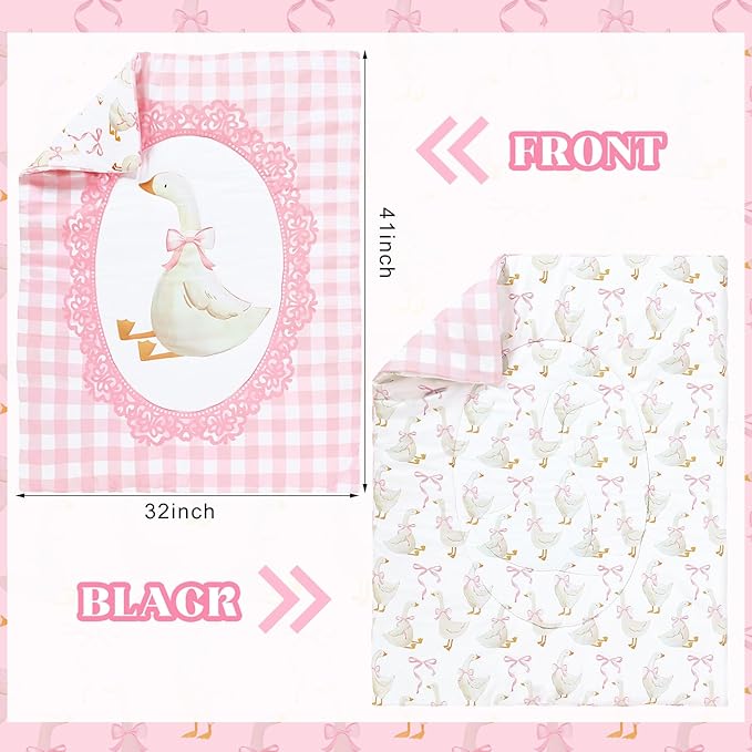3 Pcs Baby Crib Bedding Set Silly Goose Baby Crib Sets Goose Nursery Decor Includes Quilt, Fitted Sheet, Skirt for Girl(Pink)