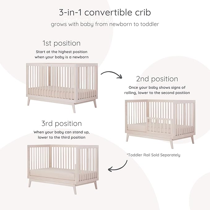 dadada Baby Soho 3-in-1 Convertible Wooden Crib to Toddler Bed - Made in Italy, GREENGUARD Gold Certified, Baby-Safe Finish, Handcrafted Beechwood, Modern Design, 3 Adjustable Heights (Natural Wash)