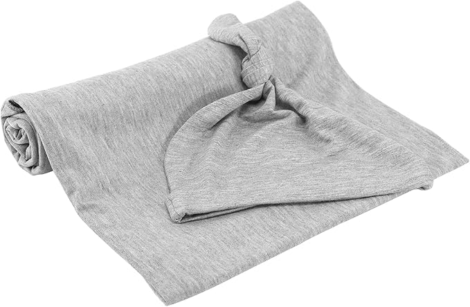 iEvolve Cotton Knitted Baby Swaddle Blanket with Hat Headband Set Newborn Swaddle Wrap Receiving Blankets for Baby Girl Boy 45" x 45"(Ginger)