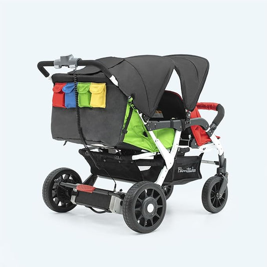 Familidoo Quad Electric Stroller Wagon for Kids – Motorized 4-Seater Baby Stroller with 5-Point Safety Harness & All Reclining Seats – Foldable, Safe & Secure for Infants & Toddlers (Rainbow)