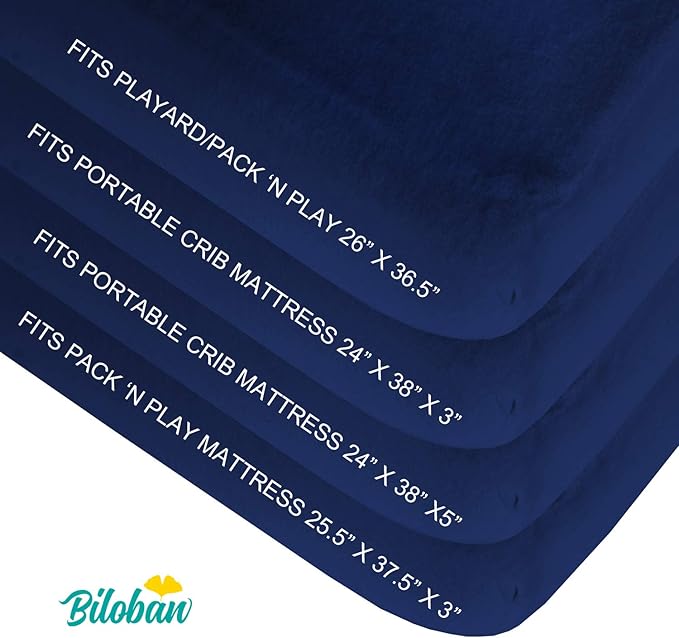 Biloban Pack and Play Sheets Fitted Waterproof 2 Pack, Compatible with Baby Graco Pack n Play/Playard and Other 38" X 26" Playpen Mattress, Navy