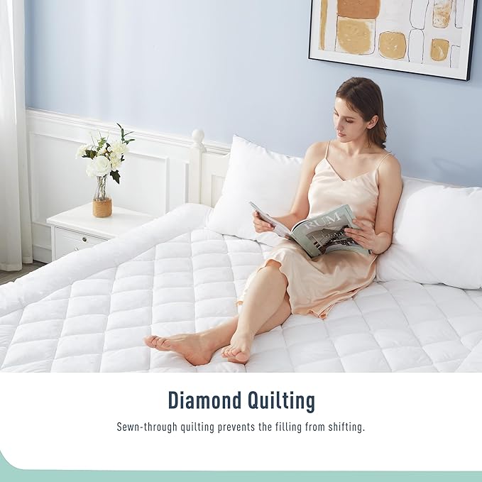 California King Mattress Pad Cotton Mattress Pad Cover Quilted Mattress Cover 18-22" Deep Pocket Mattress Protector Cal King Size Thin Down Alternative Filling Noiseless & Breathable