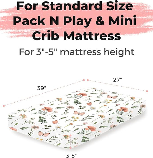 Pack and Play Sheets 2 Pack, Fitted Jersey Knit Mini Crib Sheets for Baby Boys and Girls, Compatible with Graco Pack N Play and Mini Crib Mattress (Rusty Garden, Pack N Play/Mini Crib Sheets)